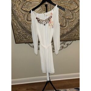 NWT Chelsea & Violet Embellished Cold Shoulder Dress Small White Beads Rhineston
